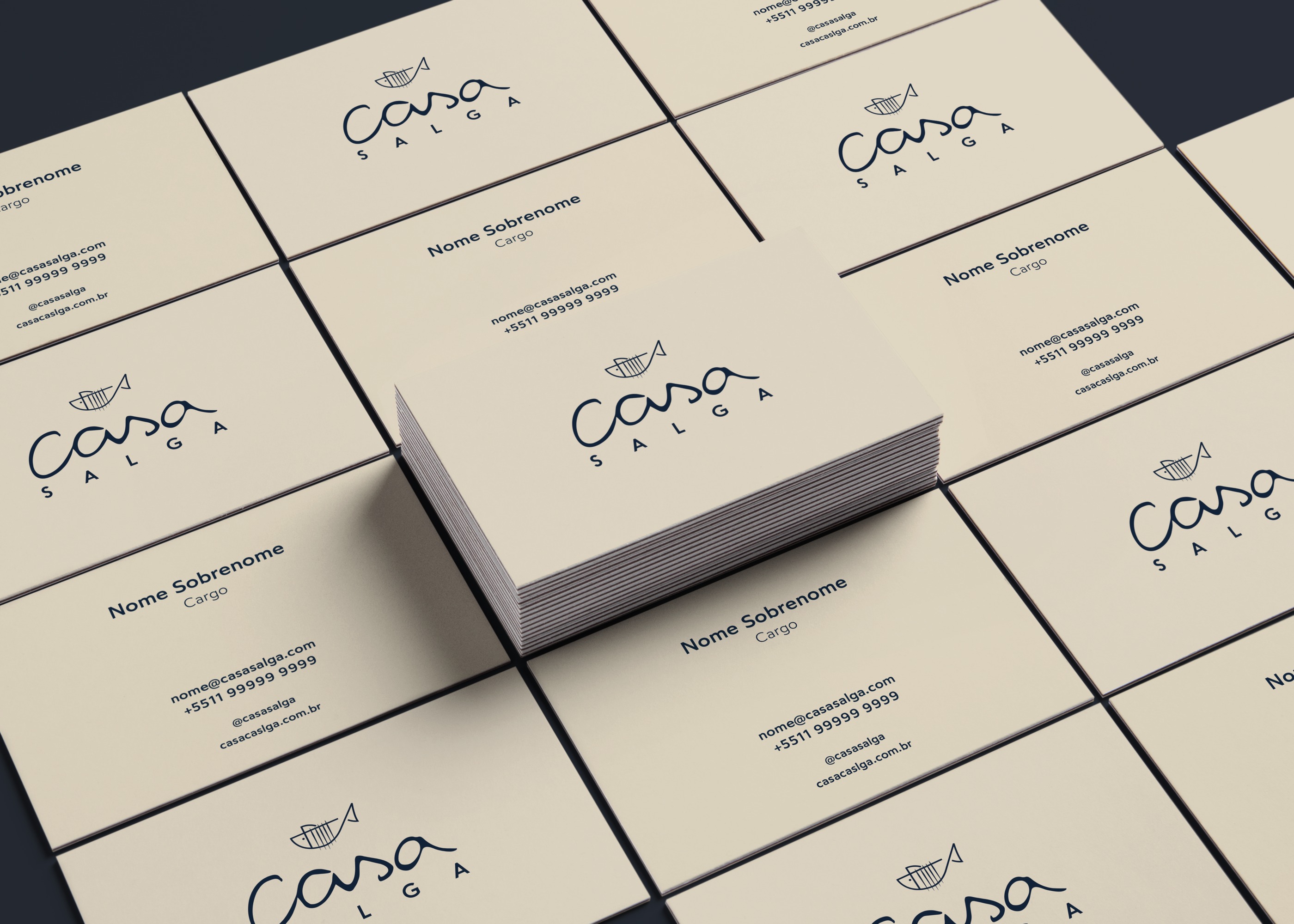 Casa Salga business card mockup with generic contact details