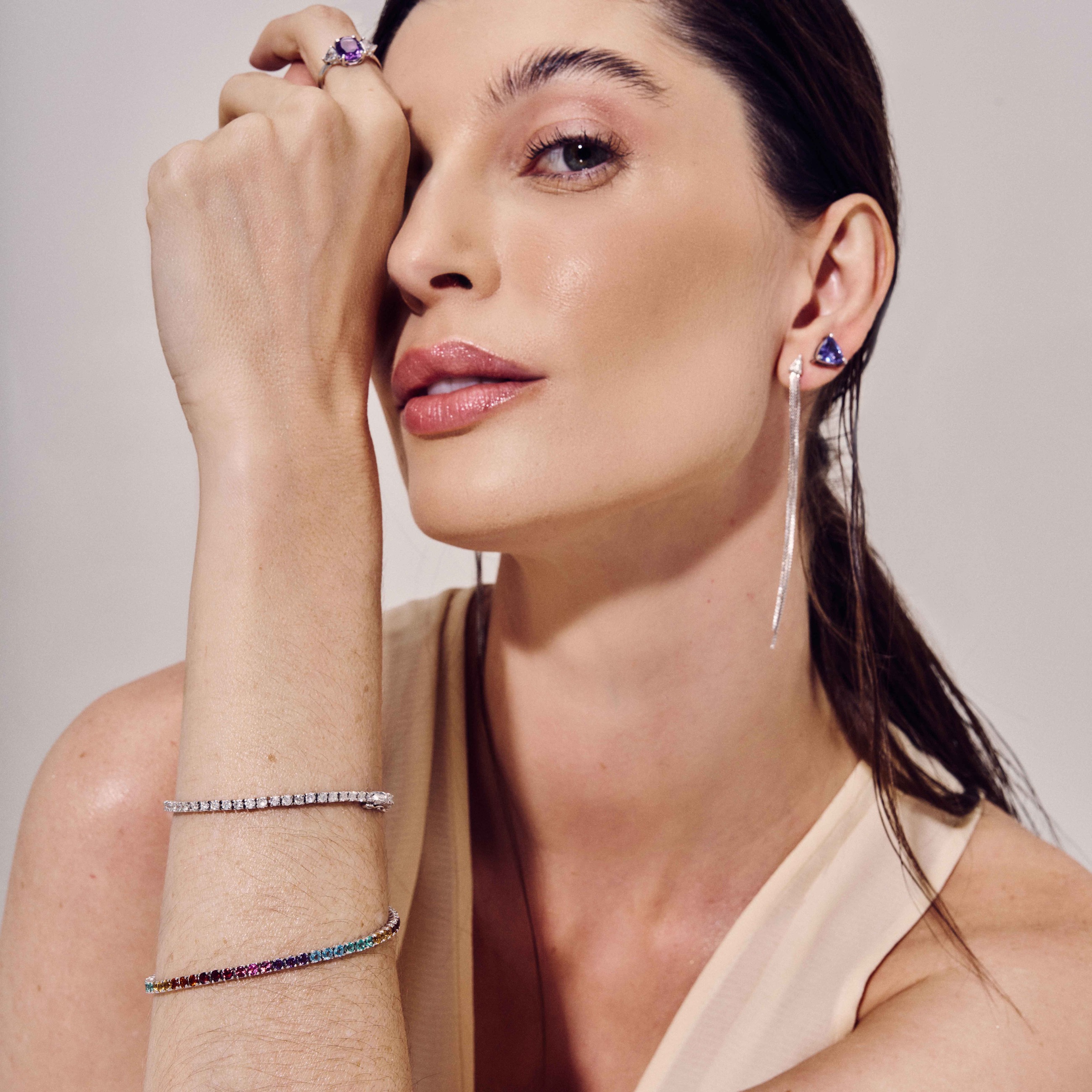 Portrait with purple and diamond jewelry